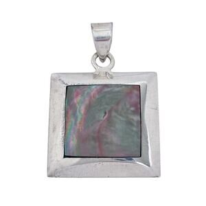 Vintage Sterling Silver 925 Mother of Pearl Square Pendant